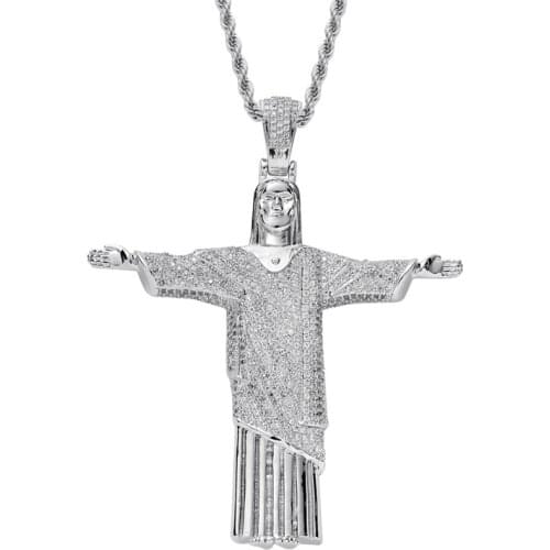 Iced Out Jesus Cross Big Pendant Mens Hip Hop Necklace 2 Colors Fashion CZ Stone Necklace For Man Women Gift
