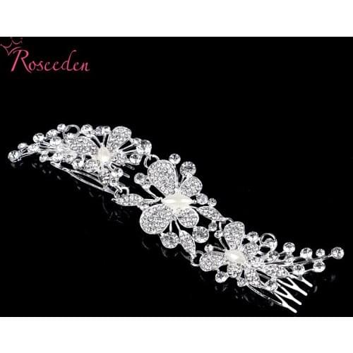 Silver plated Drilling Simulated Pearl Flowers Bridal Hair accessories Hair Pin Accessories Jewelry Women Headdress RE312