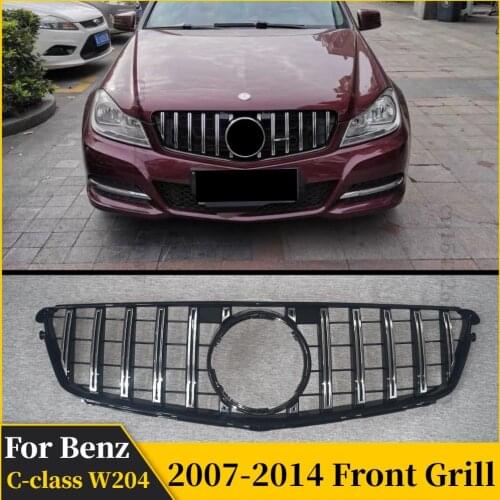 GT R Style For Mercedes Benz C Class W204 C180 C200 C300 2007 2008 2009 2010 2011 2012 2013 2014 Front Bumper Grill Glossy Black