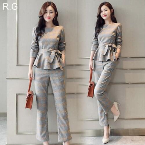 RG Formal Plaid Blazer Trouser 2 Pieces Set Business Office Wear Pant Suits for Women Plus Size 2XL Pants Suit Autumn 2018