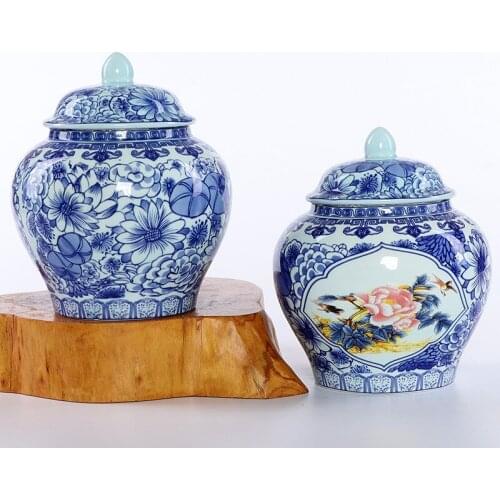 Blue and White Tea Caddy Ceramic Flower and Bird Art Storage Box Large Capacity Coffee Bean Snack Storage Tank Home Decoration