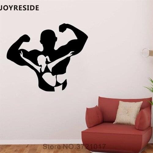 JOYRESIDE Fitness Man Wall Decal Woman Gym Wall Sticker Sport Style Vinyl Decal Home Livingroom Decor Interior Design Mural A747