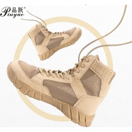 Tactical leather Black Mens shoes Summer lace-up ankle Combat Boots Breathable Male Low shoes size38-45