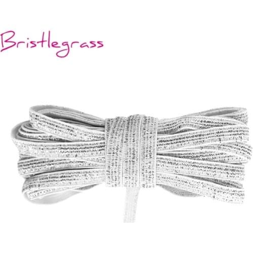 BRISTLEGRASS 5 Yard 3/16" 5mm Silver Metallic Glitter Skinny Elastics Spandex Bands Lace Trim Hairband Headband Tie Dress Sewing