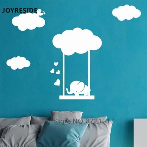 Cloud Elephant Wall Decal Little Swing Wall Stickers Clouds Nature Kids Bedroom Decoration Home Rooms Vinyl Wall Decals M228