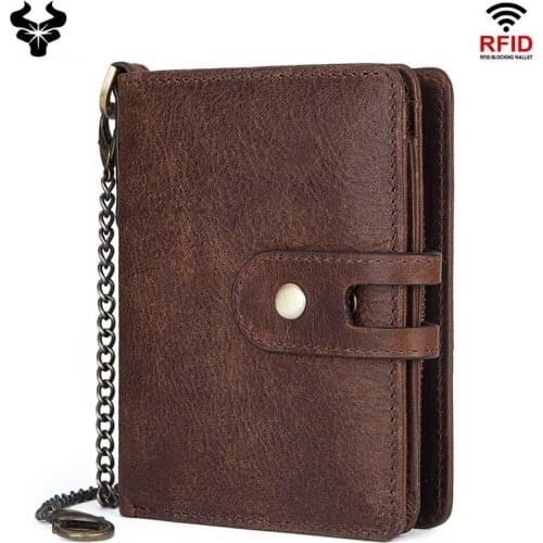 Xiaomi luxurious Vintage Mens Genuine Leather Wallet RFID Cowhide Clutch Multifunctional Mens Buckle Coin Purse Card Holder