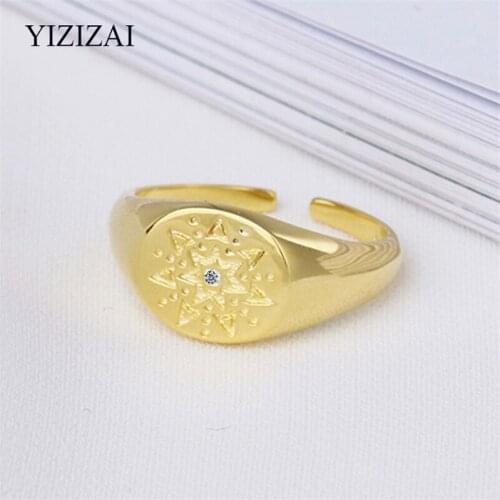 YIZIZAI Gold Color Rings for Women CZ Zircon Crystal Round Square Star Sun Open Adjustable Ring Party Gift