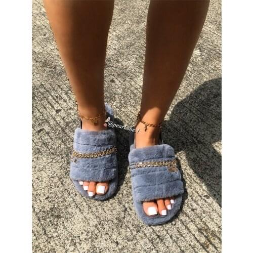 2021 New Ladies Designer Hairy slippers Outside shoes designer slippers famous brands Comfortable Faux Fox fur Winter slippers