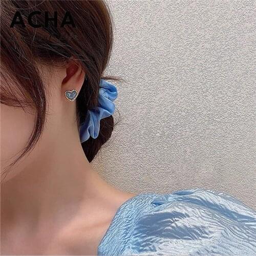 TIMEONLY Vintage Blue Color Love Heart Stud Earrings for Women Girls Romantic Earring Anniversary Gifts French Accessories