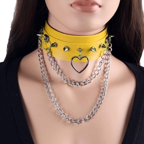 Women Punk Heart Collar Necklace Sexy PU Leather Garter Rivet Harajuku Elasticity Body Harness Suspender Strap Bondage Belts