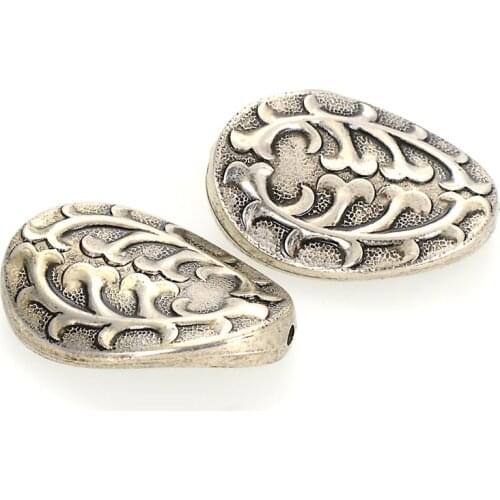 15 Pcs Fluted Corrugated 35x24 MM Oval Plating Acrylic Antique Silver Design Spacer CCB Beads For Diy Handmade Jewelry Making