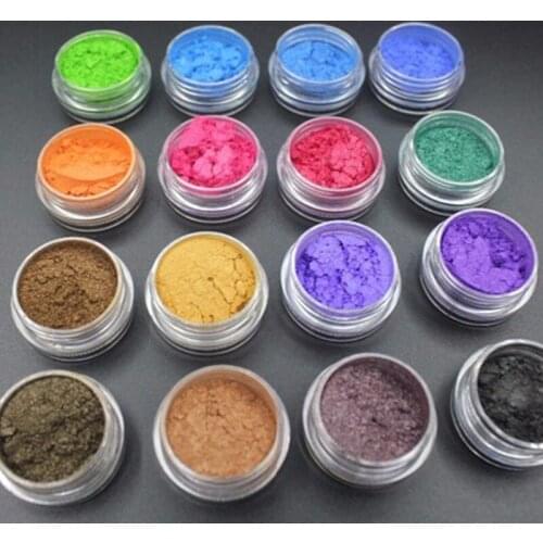 16 Colors Natural Cosmetic Mica Pigment Pearl Powders loose Eyeshadow Safe To Use For Nail,Lipstick,Makeup,Eyeshadow,Soap,FPB16