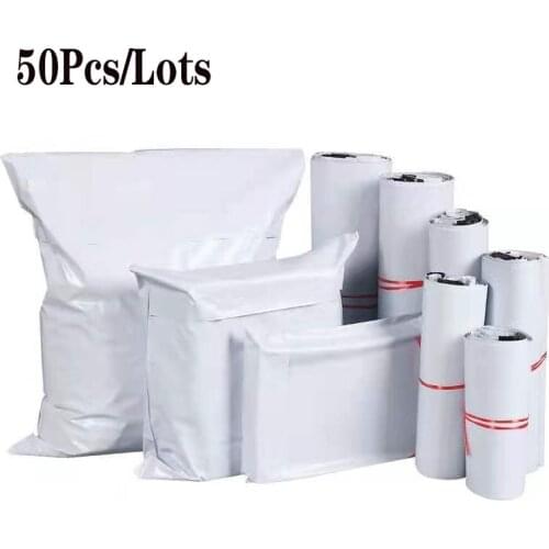 50Pcs White 100% Biodegradable Courier Bag Waterproof Clothing Packaging Bags Self-Seal Adhesive ECO Plastic Pouch Courier Bag