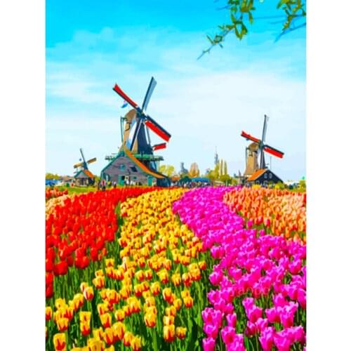 Diy embroidery Holland windmill flower 5D diamond painting full drill square round diamond mosaic home Rhinestone decorZP-1144