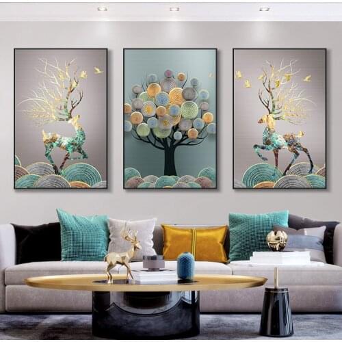 Diamond Painting Elk Triptych Plants Full Diamond 5D Brick Embroidery Home Decor Diamond Painting Accessories