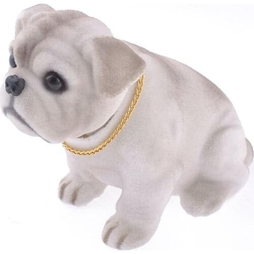 White Light Gray Shaking Head Nodding Bulldog Dog Decoration for Car