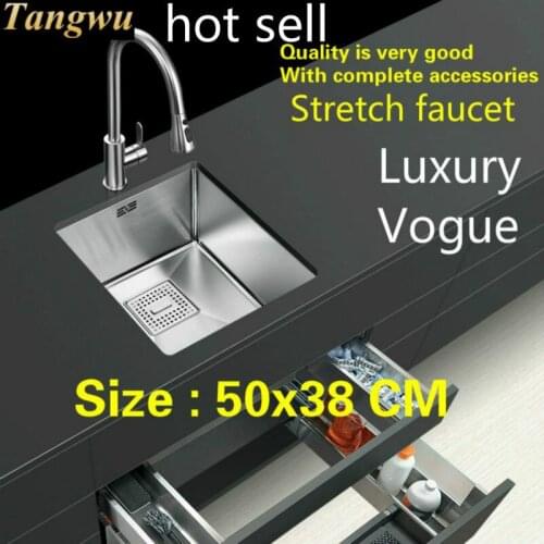 Free shipping Hot sell luxury trumpet mini kitchen manual sink single trough stretch faucet 304 stainless steel 500x380 MM