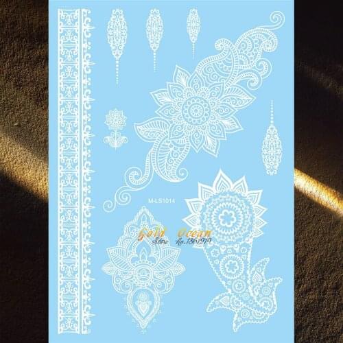 Large Henna Waterproof Fake Flash Tattoo White Ink Color Wedding Tattoos Party Designs 20x15CM Lace Mehndi Removable Tattoo