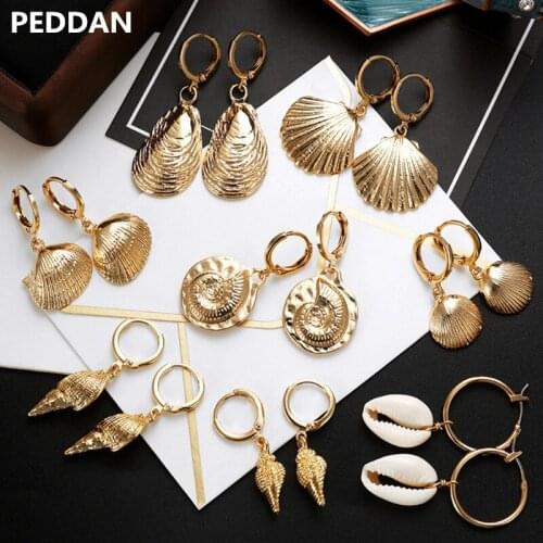 Hyperbole Big Circle Dangle Earrings for Women Sea Shell Drop Earrings Round Ear Stud Gold Summer Dress Jewelry Ornament