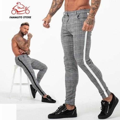 Moto Sports Pants Men Skinny Trackpants Joggers Sweatpants Gym Bodybuilding Sportswear Male Fitness Workout Lattice Trousers