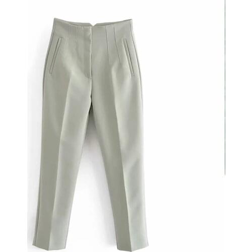 New Women Fashion With Seam Detail Office Wear Pants Vintage High Waist Zipper Fly Female Chic Ankle Trousers Mujer 2021 Pants