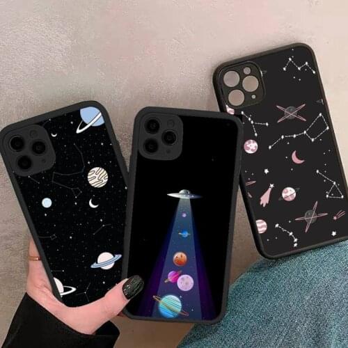 Phone Case For iPhone 12 11 Mini Pro XR XS Max 7 8 Plus X Astronaut Space UFO Stars Matte transparent cover