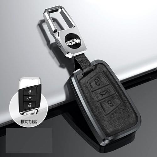 Genuine leather Aluminum car key case cover For Volkswagen VW MAGOTAN Tiguan MK2 2017 2018 2016 Passat B7 B8 CC For Skoda Superb