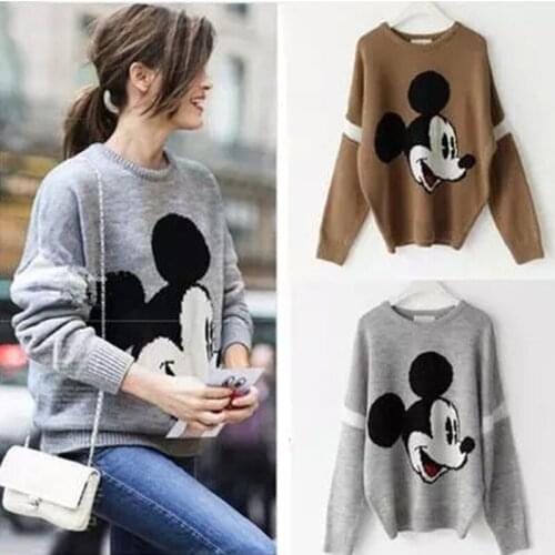 Disney Mickey Mouse Autumn Winter Knitted Jumper Tops turtleneck Pullovers Casual Sweaters Women Long Sleeve Loose Sweater Girls