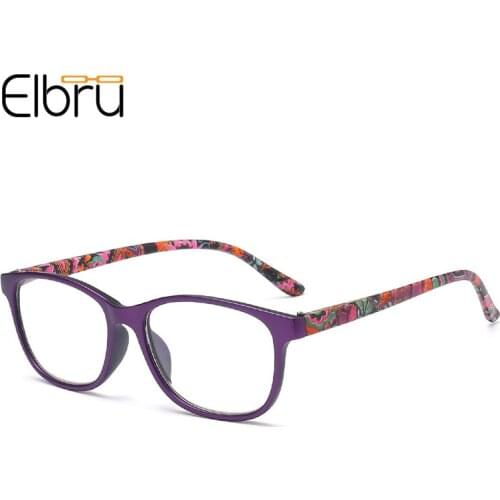 Elbru Women Men Fashion Ultralight Reading Glasses Floral Printed Spring Leg Clear Lens Presbyopic Eyeglasses Diopters +1.0 +4.0