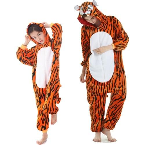 Parent-child Onesie Flannel Full Tiger Sleepwear Pajamas Inter New Polyester Pajamas Animal