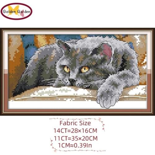 NKF Lazy Cat Animal Cross Stitch Kits 11CT 14CT Chinese Cross Stitch Pattern Embroidery Needlework Set for Child