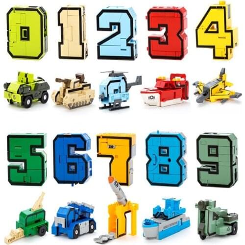 Newest 10 digits Transform into car/plane/Missile Creative in 1 military robot Action Figures Building Block toys for Kids gifts