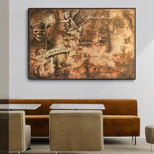 Classic Movie Pirates of the Caribbean At Worlds End Treasure Map Cartoon Character Poster Canvas Painting Art Home Decor Mural