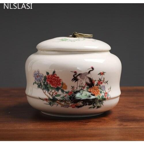 Large Capacity Flower and Bird Pattern Ceramics Tea Caddy Tieguanyin Containers Travel Tea Bag Sealed Tea Jar Storage Tank
