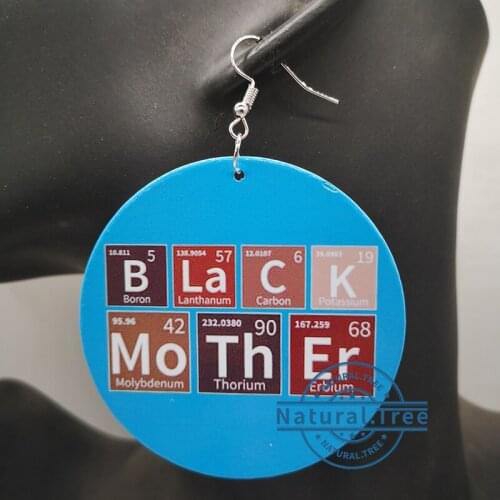 Round Black Mother wooden earrings