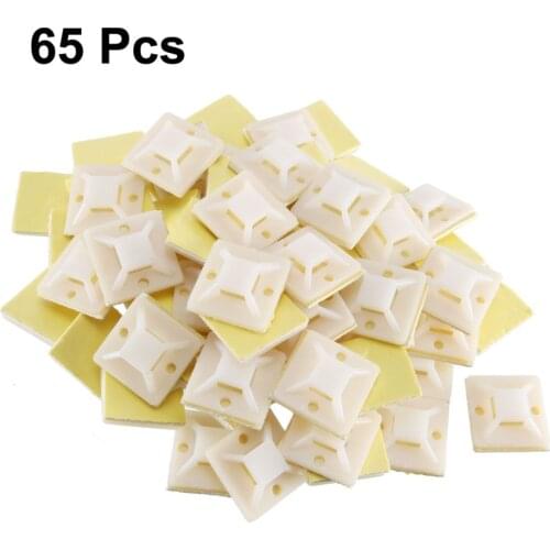 Uxcell 65pcs Zip Tie Car Cable Wire 19x19mm Removable Cable Fixing Base Cable Tie Base Self Adhesive Wall Holder Mount Clip