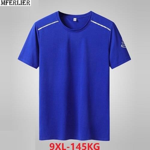 Summer Men t-shirts quick dry sports tees Breathable plus size big 7XL 8XL 9XL oversize tshirt elasticity tops loose navy blue