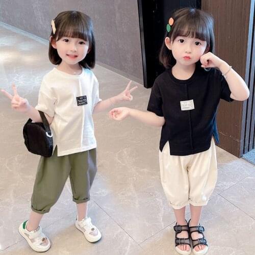 2021 summer girls sets baby girl solid color cotton top and shorts 2pcs suits kids outfits wholesale