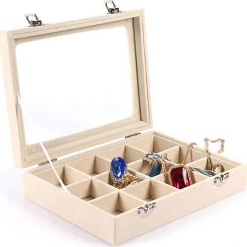 Fashion 12 Grids Velvet Jewelry Box Ring Earring Case Necklace Makeup Holder Case Organizer Women Jewelry Storage Showcase
