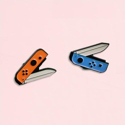 Cartoon Rotary Game knife Enamel Pin Orange Blue Brooch Denim Jeans shirt bag Cartoon Knife Jewelry Gift for Friends Men Women