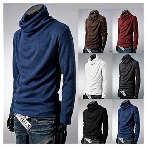Trend youth turtleneck bottoming shirt mens spring and autumn clothes slim mens pile collar long sleeve short solid color