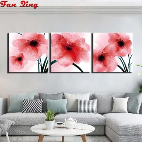 3pc Full Square Round Drill 5D DIY Diamond Painting "Red flower" 3D Embroidery Cross Stitch Mosaic Rhinestone Home Decor