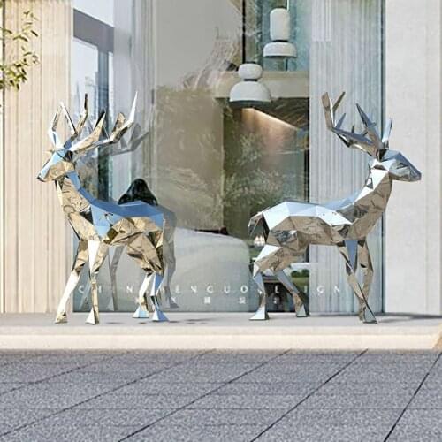Stainless steel elk outdoor garden landscape large floor sculpture sales Building lawn crafts decoration factory customization