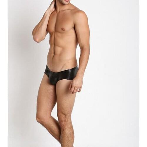 New mens sexy faux leather briefs sexy low-waisted tight elastic leather briefs