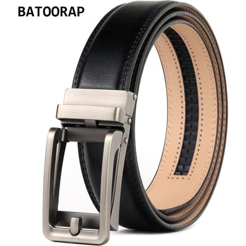 BATOORAP New Black Leather Belt For Men Casual Pseudo-needle Waist Strap Metal Buckle Automatic Mens Cowskin Trouser Belts