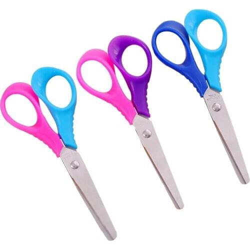 1 Pcs Round Head Scissors Metal and Plastic DIY Scrapbooking Photo Colors Scissors Paper Lace Diary Decoration with 3 Patterns