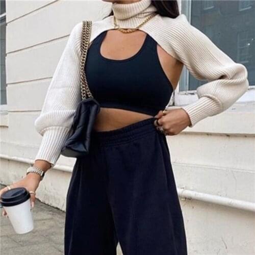 Solid Women Sweater 2021 Autumn Turtelneck Ultra Short Sexy Backless Pullover All-matching Female Outfits Crop Tops