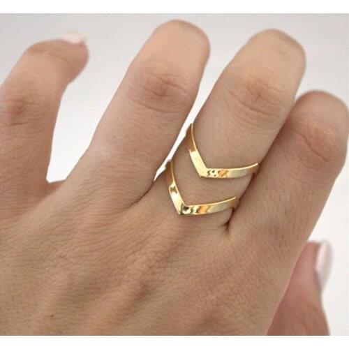 Wholesale 30pcs/Lot Fashion Double Lines "V" Chevron Ring Women Rings Size 6.5 Free Shipping