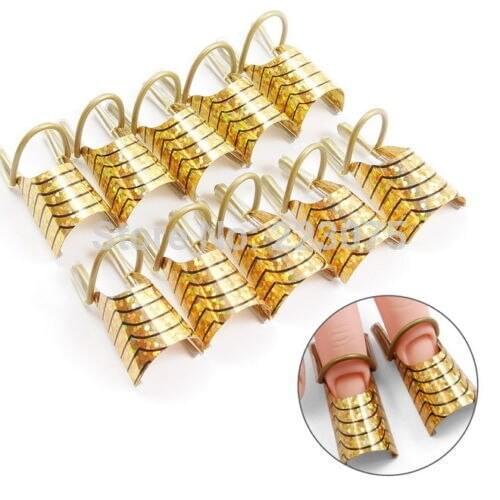 Professional 10pcs/lot Golden Reusable UV Gel Acrylic Nail Art Tips Extension Guide Form Tool For Nail Art
