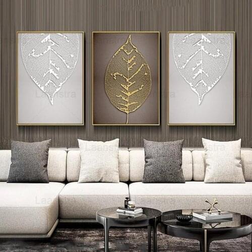 Simple Posters Gold Silver Leaf Veins Wall Art Canvas Abstract Painting Nordic Home Decoration for Living Room Wall Pictures